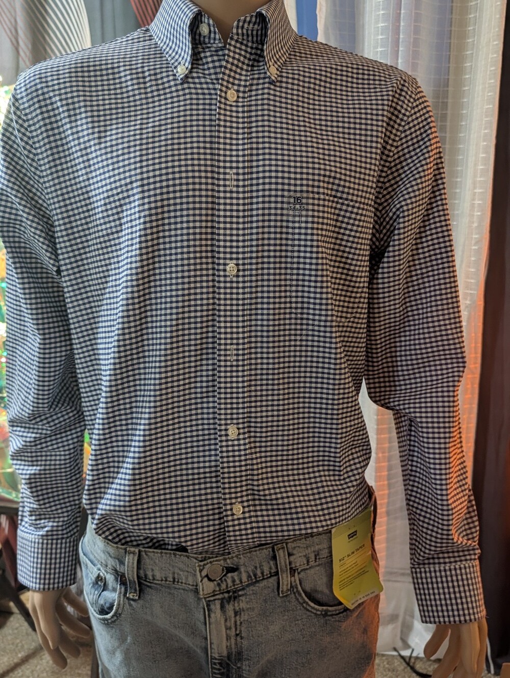 Stafford Men's 16 34-35 Blue Check Button-Down Shirt